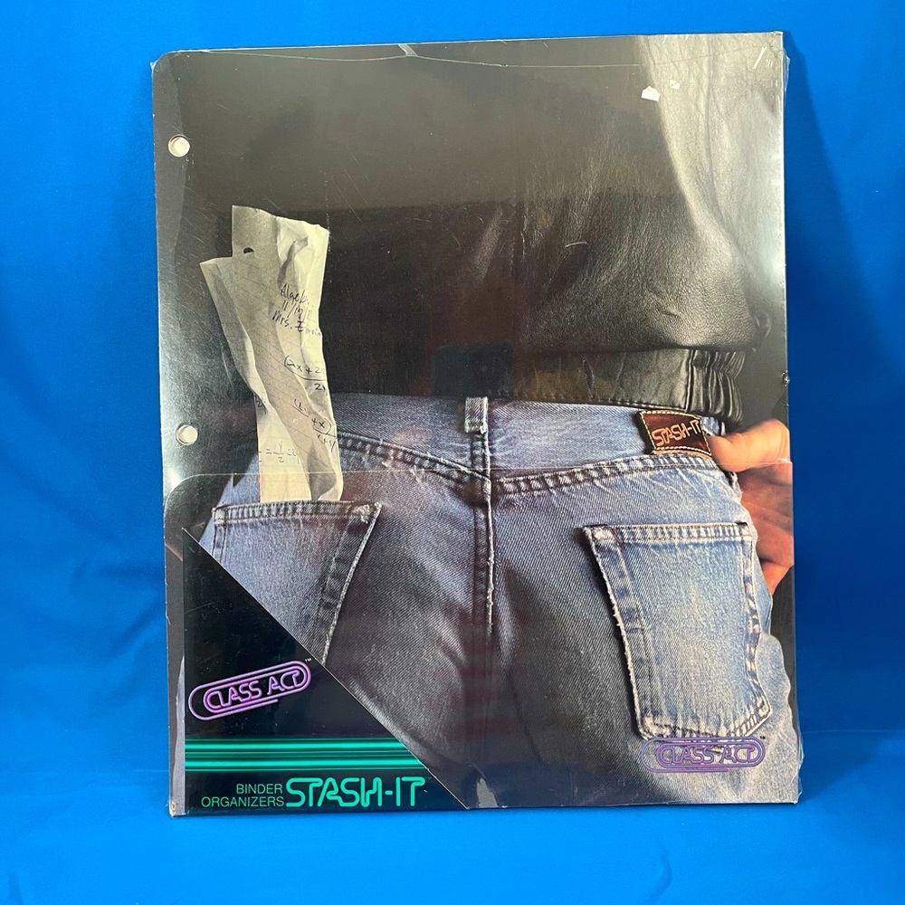 VTG 80s Stash-It *sealed* pack of three 3-hole pocket folders w/ guys’ butts